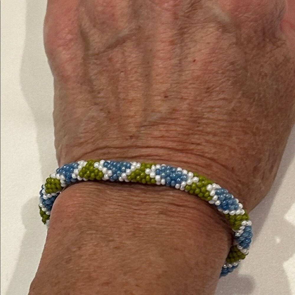 Beaded Bracelet in Blue, Green, and White